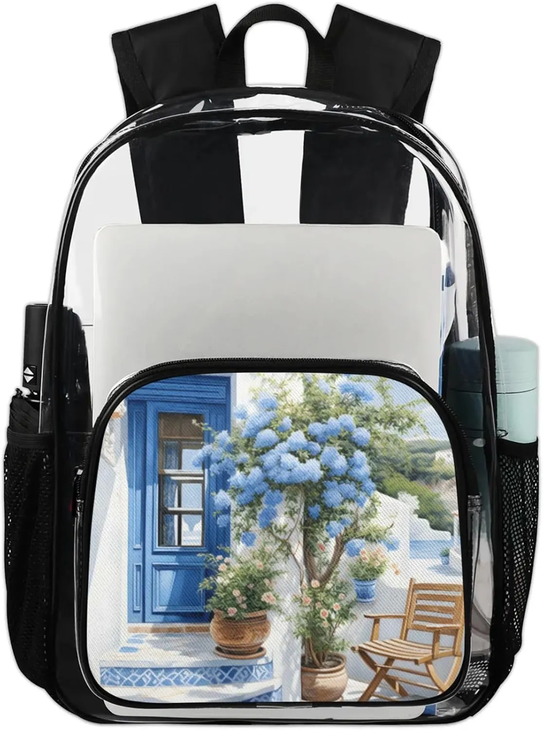Customizable Clear Backpack for Women Men,Clear Bag for Stadium Events With Waterproof PVC Plastic Material,Nordic Door - L
