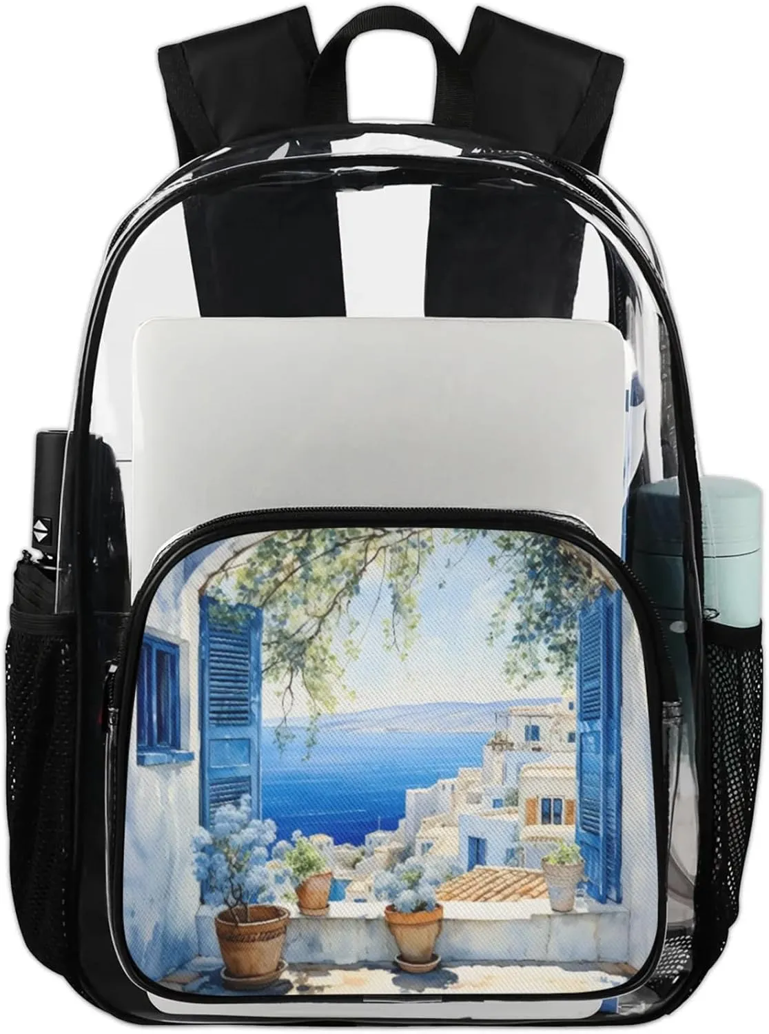Customizable Clear Backpack for Women Men,Clear Bag for Stadium Events With Waterproof PVC Plastic Material,Nordic Window - L