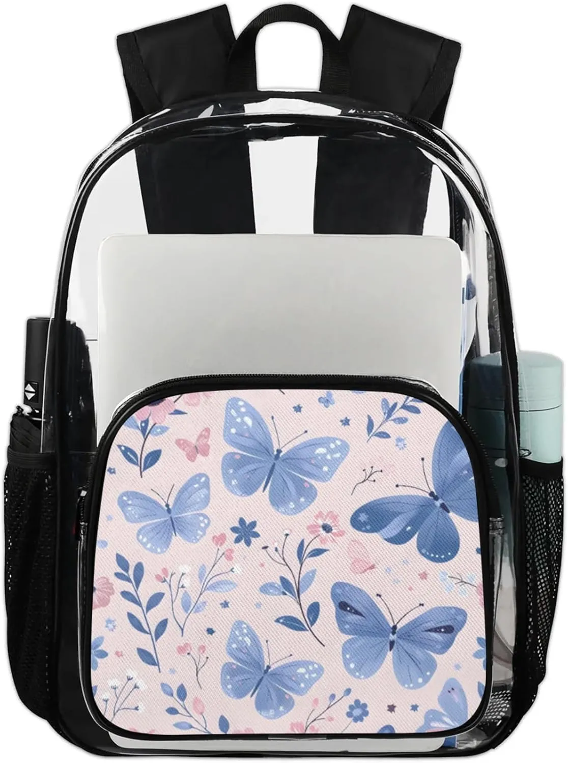 Customizable Clear Backpack for Women Men,Clear Bag for Stadium Events With Waterproof PVC Plastic Material,Oil Painting Butterflies - L