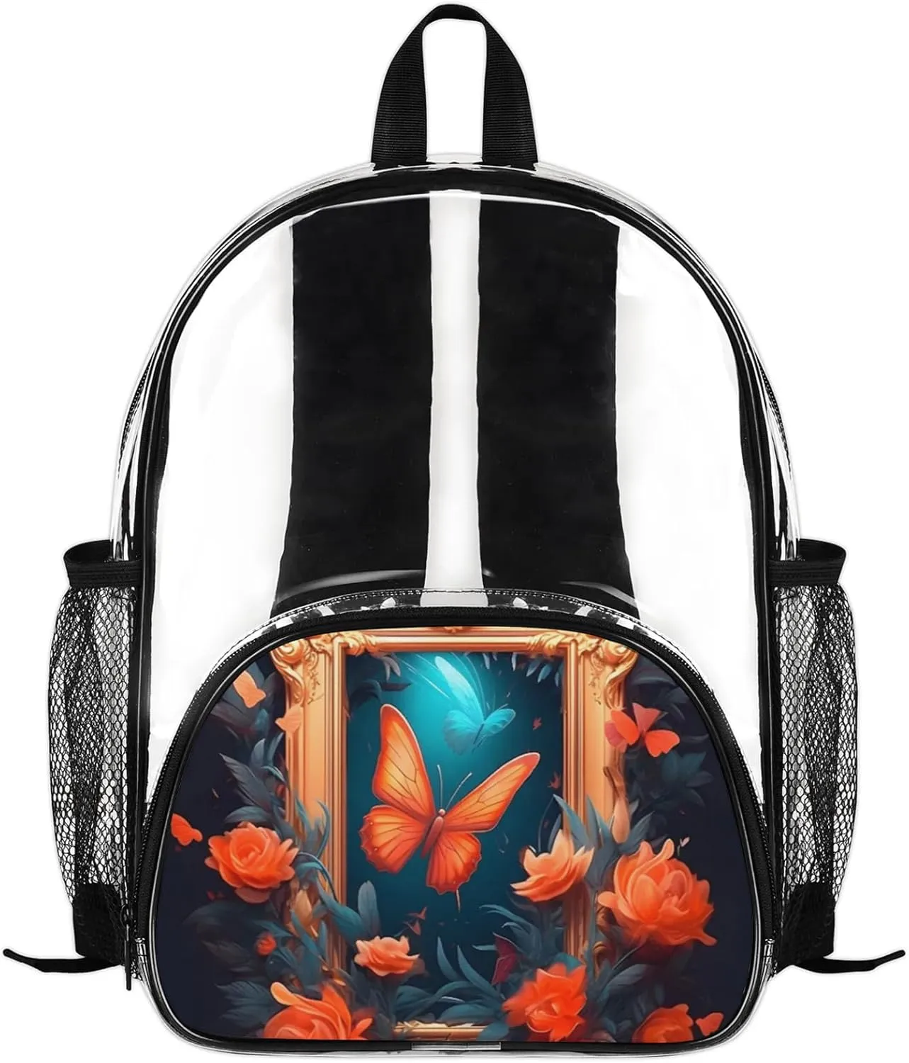 Customizable Clear Backpack for Women Men,Clear Bag for Stadium Events With Waterproof PVC Plastic Material,Oil Painting Butterfly - M