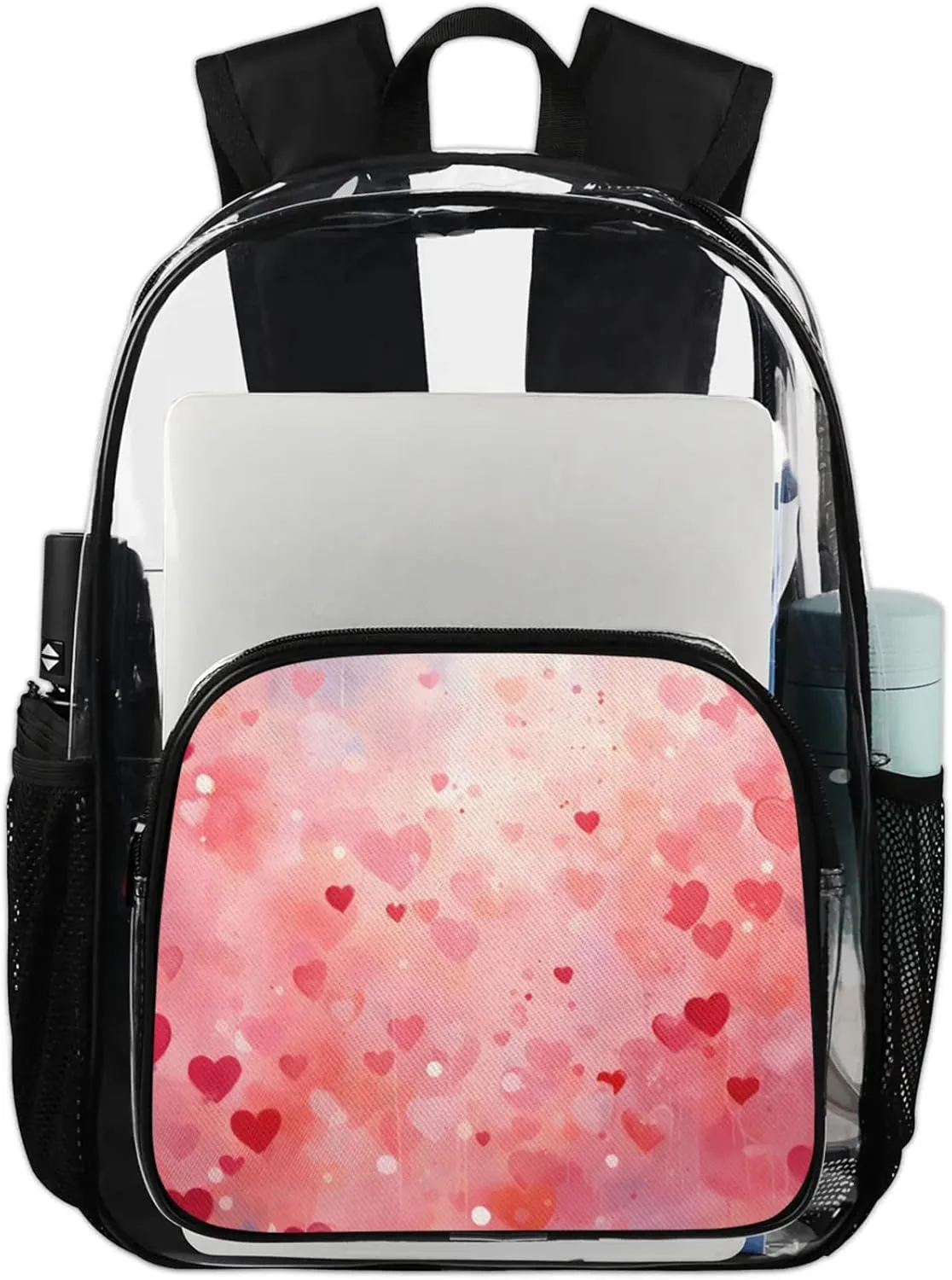 Customizable Clear Backpack for Women Men,Clear Bag for Stadium Events With Waterproof PVC Plastic Material,Oil Painting Valentine Love - L