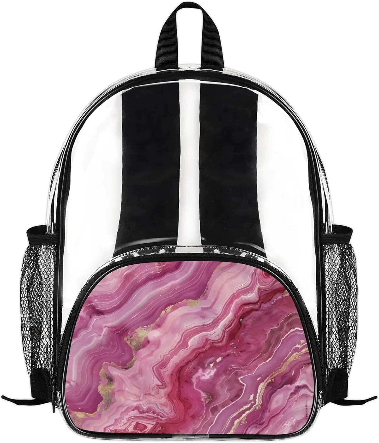Customizable Clear Backpack for Women Men,Clear Bag for Stadium Events With Waterproof PVC Plastic Material,Pink Marble - M