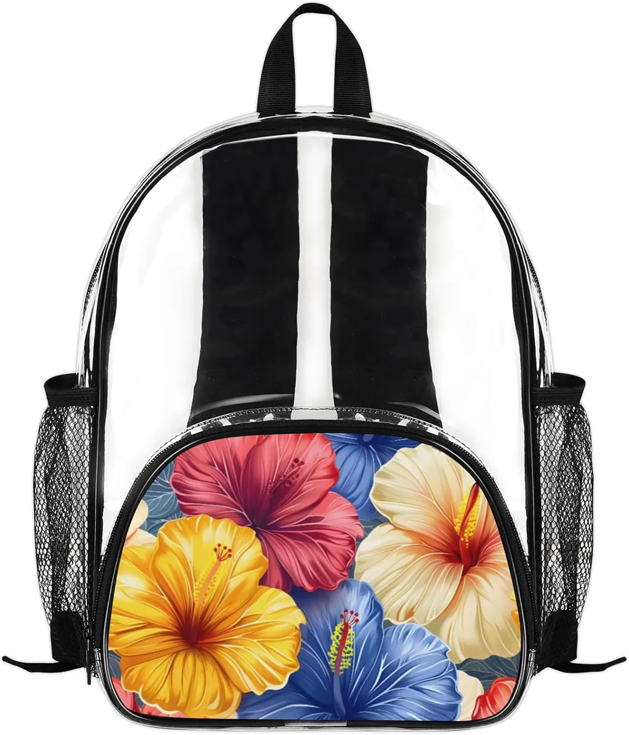 Customizable Clear Backpack for Women Men,Clear Bag for Stadium Events With Waterproof PVC Plastic Material,Pretty Flowers - M