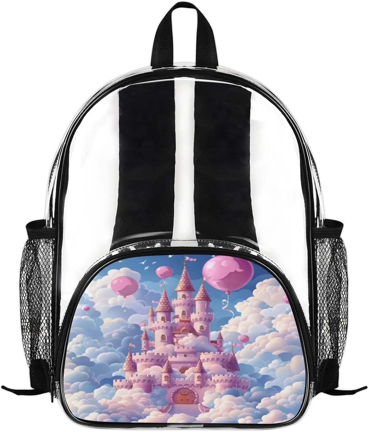 Customizable Clear Backpack for Women Men,Clear Bag for Stadium Events With Waterproof PVC Plastic Material,Sky Castle - M