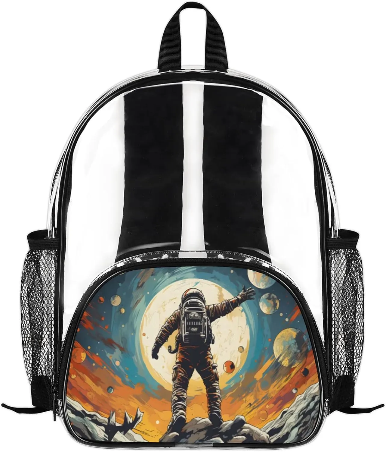 Customizable Clear Backpack for Women Men,Clear Bag for Stadium Events With Waterproof PVC Plastic Material,Space Exploration - M