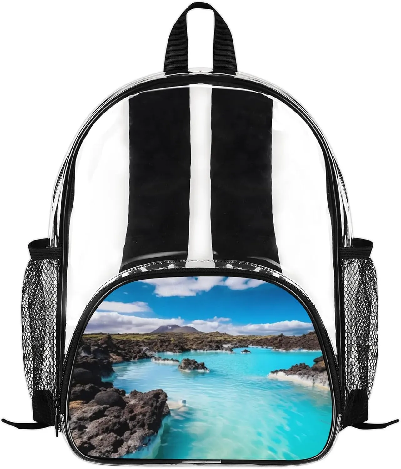 Customizable Clear Backpack for Women Men,Clear Bag for Stadium Events With Waterproof PVC Plastic Material,Sunny Sea View - M