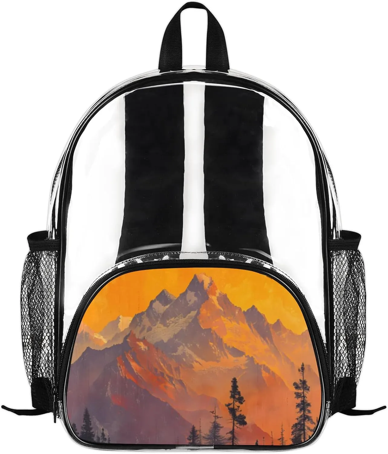 Customizable Clear Backpack for Women Men,Clear Bag for Stadium Events With Waterproof PVC Plastic Material,Sunset Mountain - M