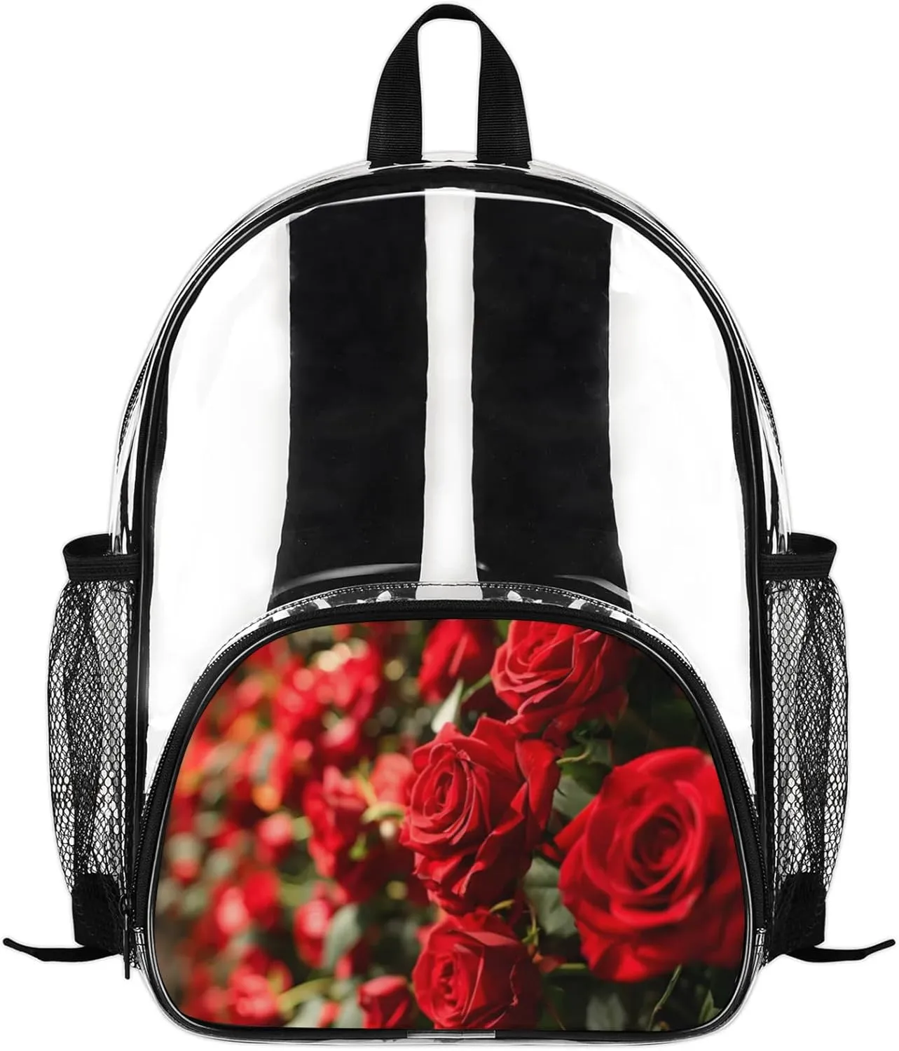 Customizable Clear Backpack for Women Men,Clear Bag for Stadium Events With Waterproof PVC Plastic Material,Valentine's Roses - M
