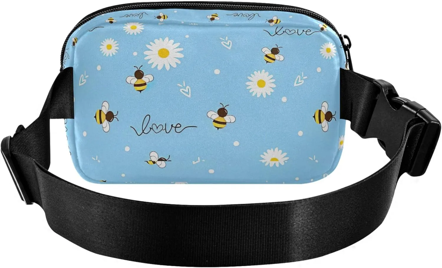 Customized Bees Daisy Flower Blue Women Fanny Pack Anti Theft Belt Bag Waterproof Bright Color Cross Body Waist Purse