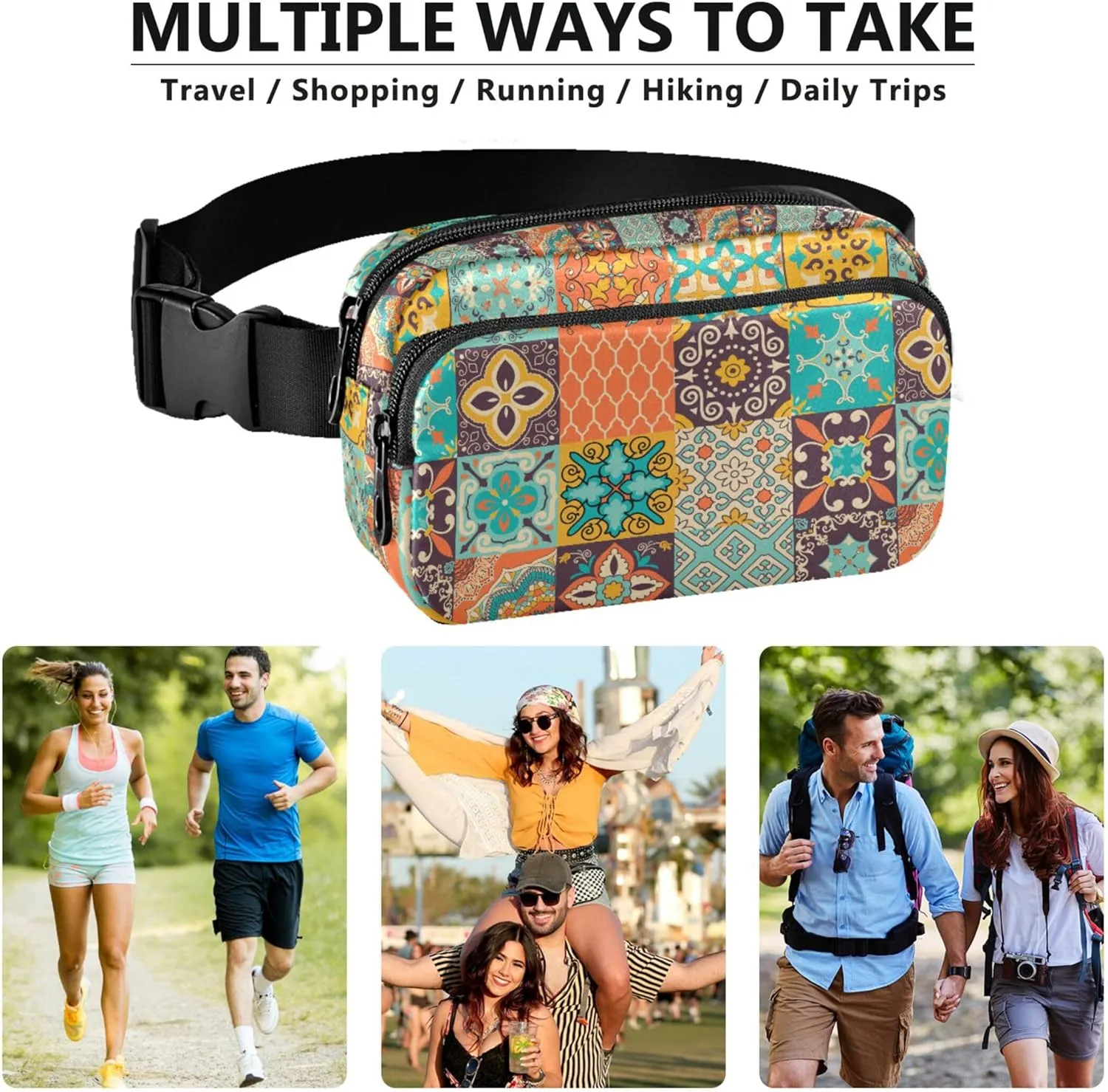 Customized Colorful Geometric Mandala Fanny Packs Women Cartoon Hip Pack Belt Bag Waterproof Waist Purse for Women