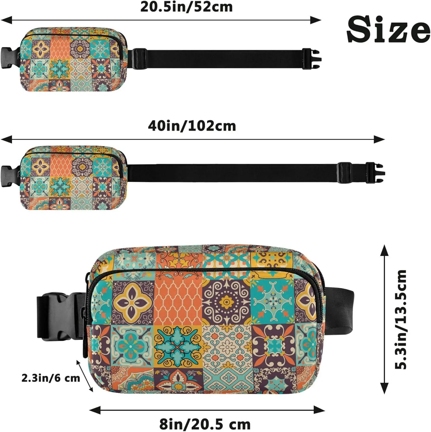 Customized Colorful Geometric Mandala Fanny Packs Women Cartoon Hip Pack Belt Bag Waterproof Waist Purse for Women