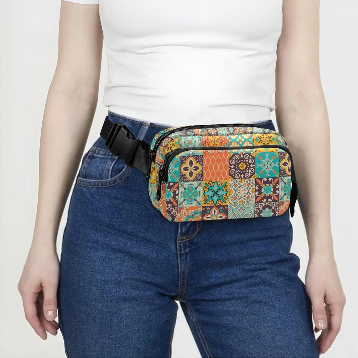 Customized Colorful Geometric Mandala Fanny Packs Women Cartoon Hip Pack Belt Bag Waterproof Waist Purse for Women