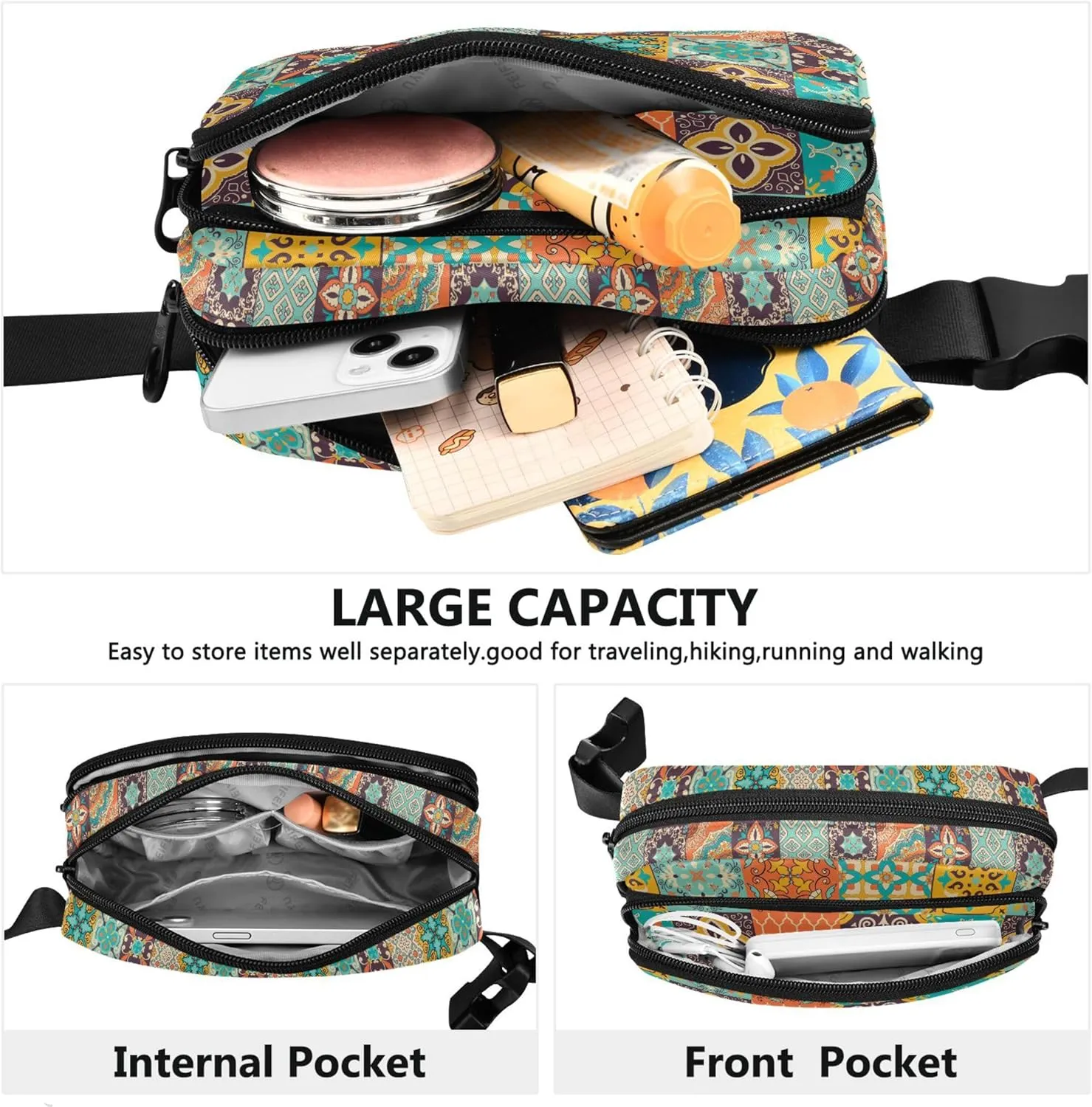 Customized Colorful Geometric Mandala Fanny Packs Women Cartoon Hip Pack Belt Bag Waterproof Waist Purse for Women