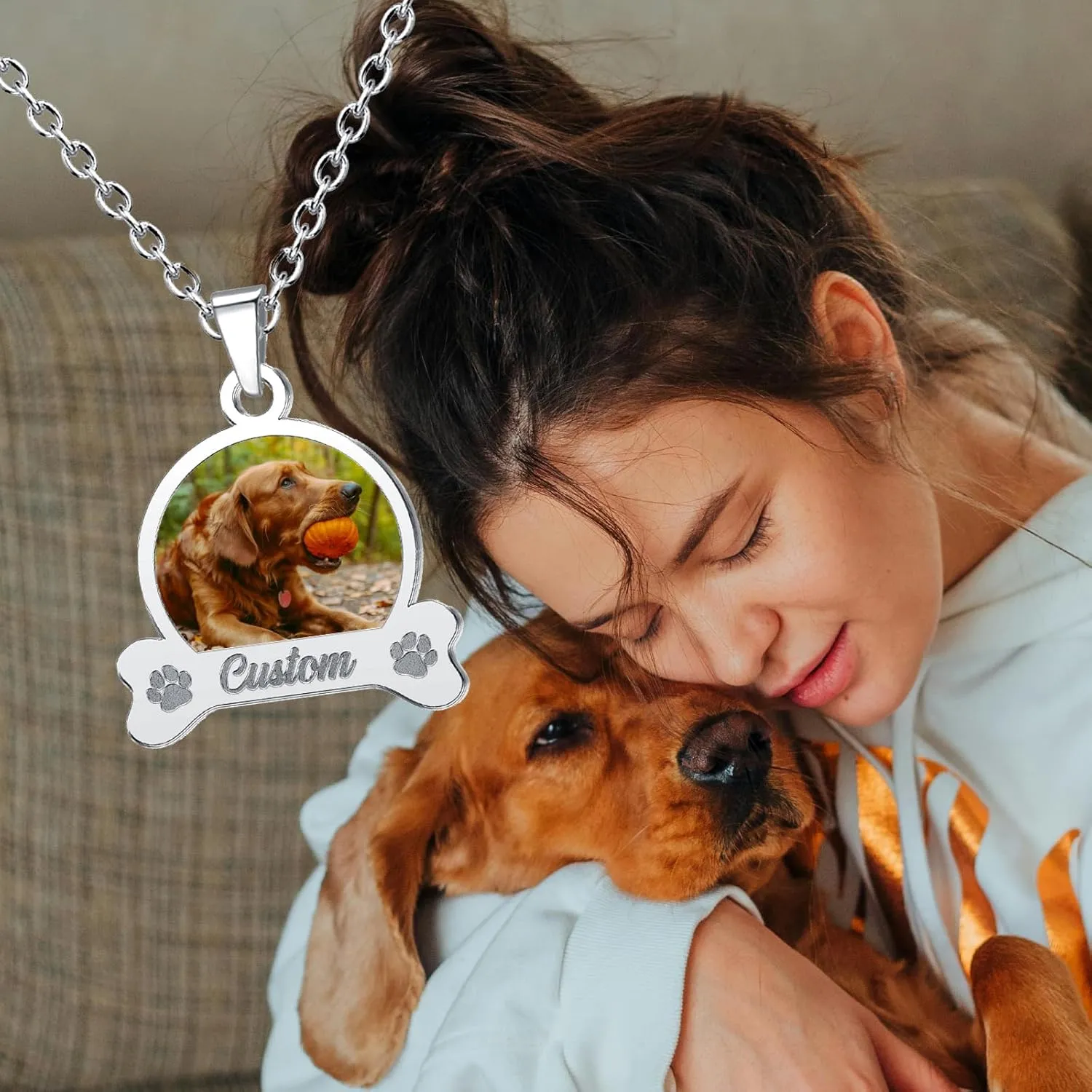 Customized Picture Necklace Personalized Dog Cat Pet Name Necklace with Photo and Name Necklaces for Women Memory Animal Friend