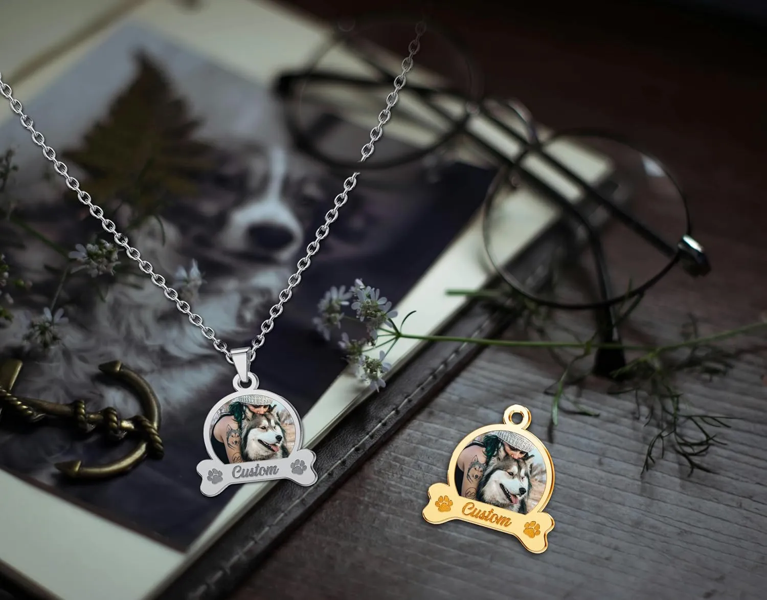 Customized Picture Necklace Personalized Dog Cat Pet Name Necklace with Photo and Name Necklaces for Women Memory Animal Friend