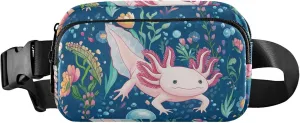 Cute Axolotls Floral Blue Sea Fanny Packs Women Hiking Belt Bag Hip Pouch Waterproof Crossbody Waist Purse