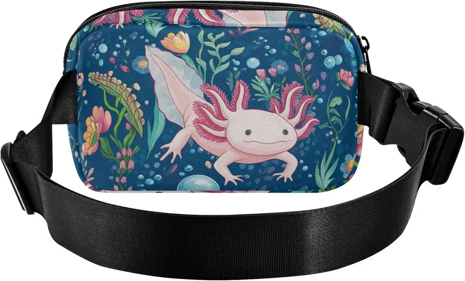 Cute Axolotls Floral Blue Sea Fanny Packs Women Hiking Belt Bag Hip Pouch Waterproof Crossbody Waist Purse