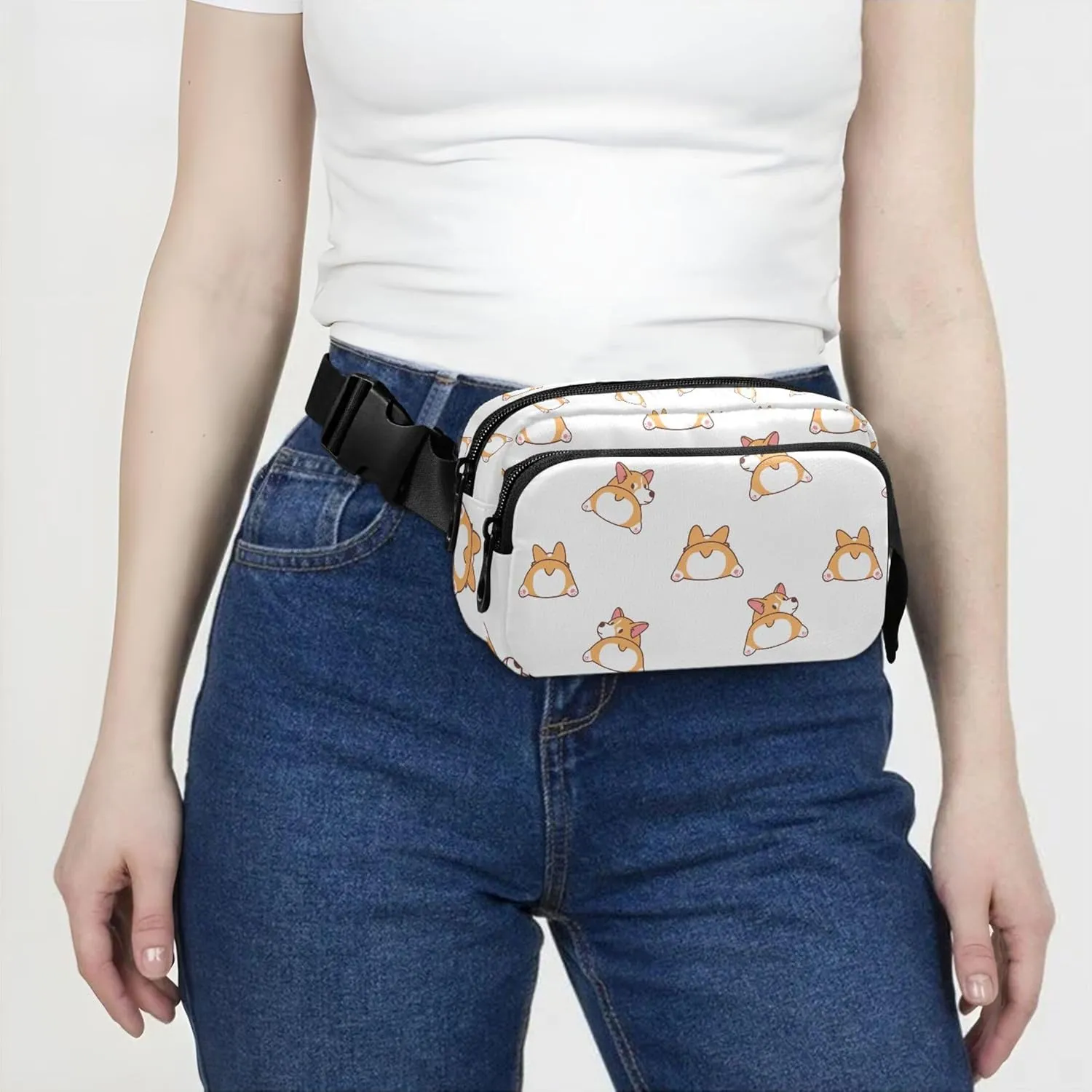Cute Corgi Butt Cartoon Womens Fanny Pack Festival Large Hip Belt Bag Waterproof Waist Purse for Women