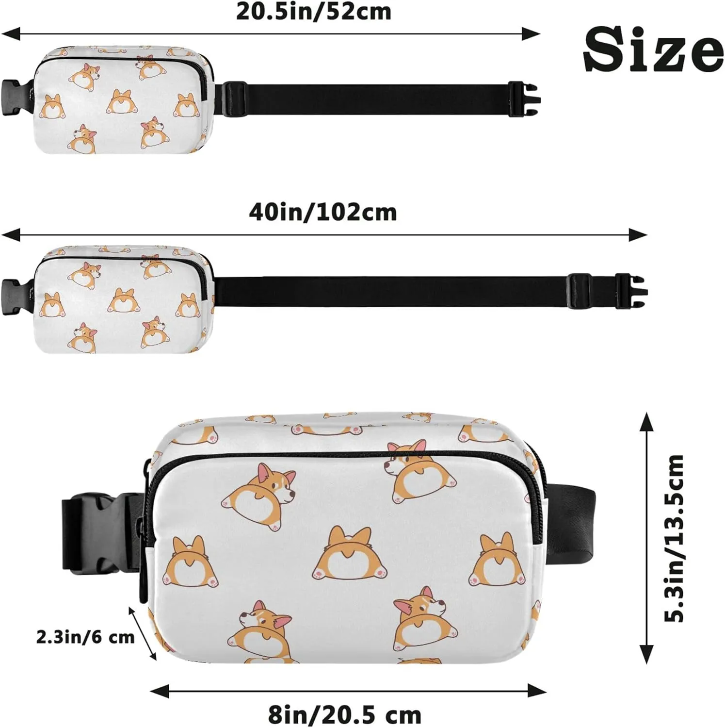 Cute Corgi Butt Cartoon Womens Fanny Pack Festival Large Hip Belt Bag Waterproof Waist Purse for Women