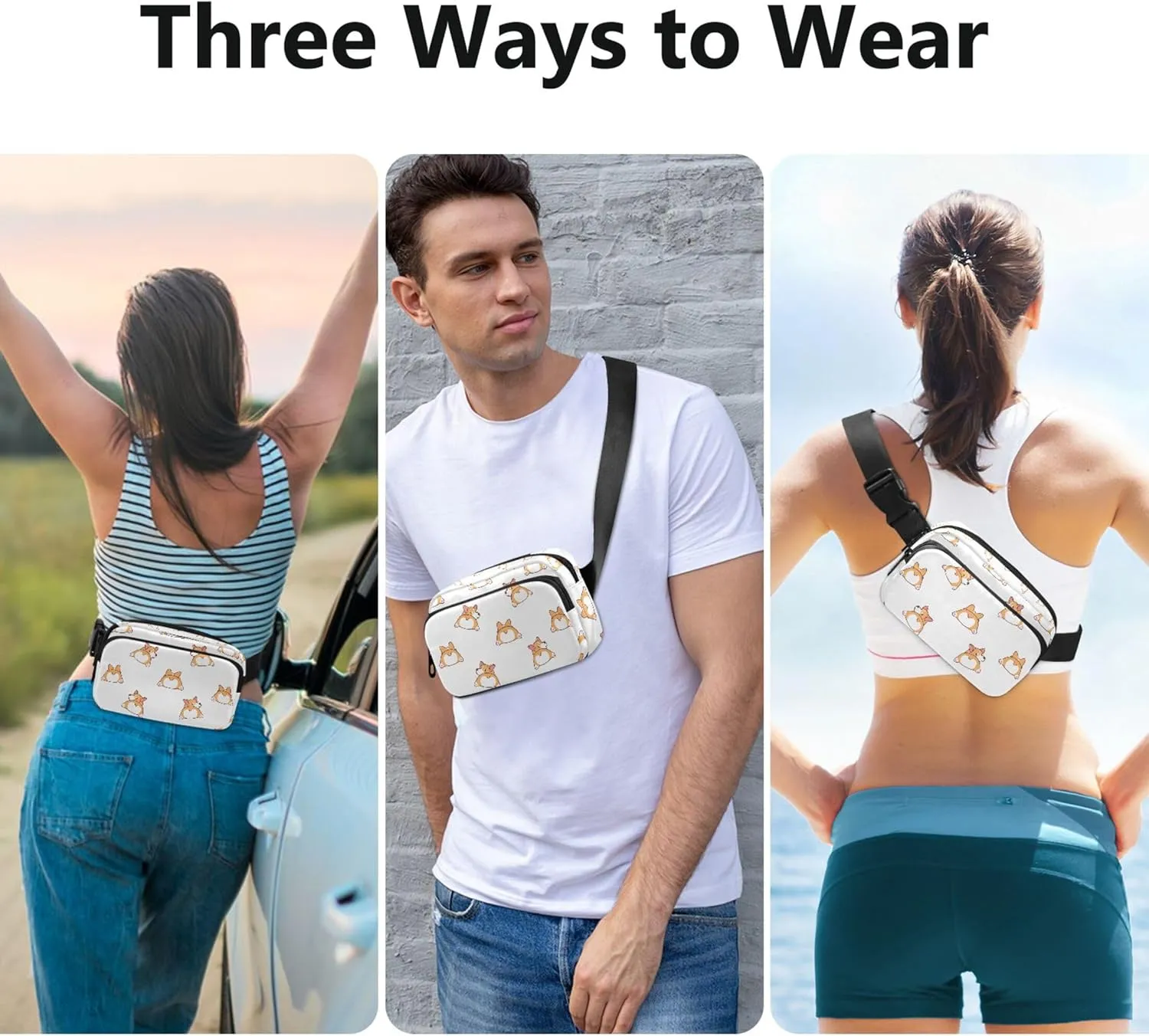 Cute Corgi Butt Cartoon Womens Fanny Pack Festival Large Hip Belt Bag Waterproof Waist Purse for Women