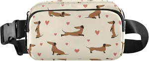 Cute Dachshunds Hearts Khaki Fanny Packs for Women Large Hip Belt Bag Waterproof Hiking Travel Waist Bag