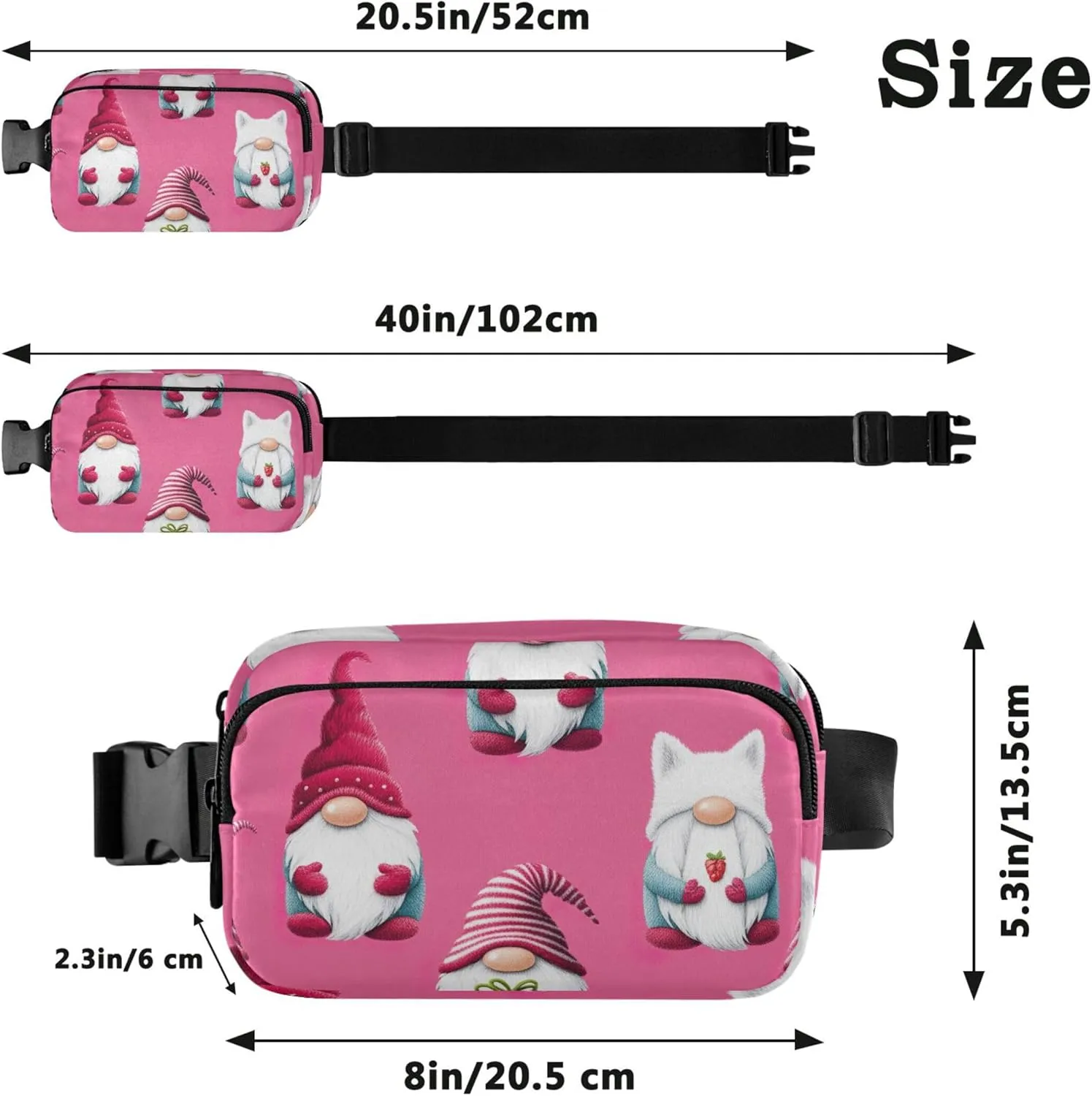 Cute Gnome Pink Fanny Pack for Women Colorful Belt Bag Hip Pouch Waterproof Cross Body Waist Pack