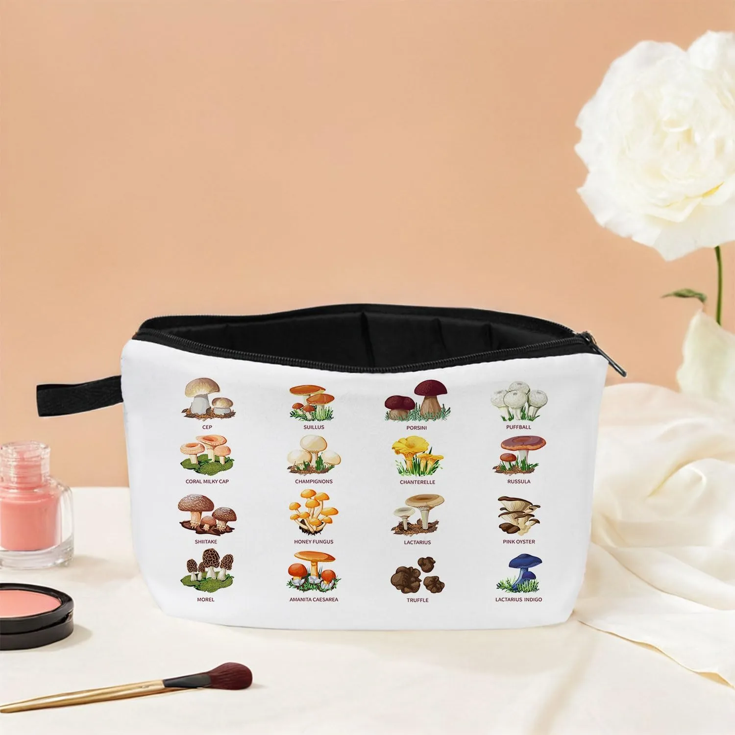 Cute Mushroom Printed Makeup Bag for Purse Travel Makeup Bag Large Capacity Makeup Bag Organizer Bag Zipper Pouch