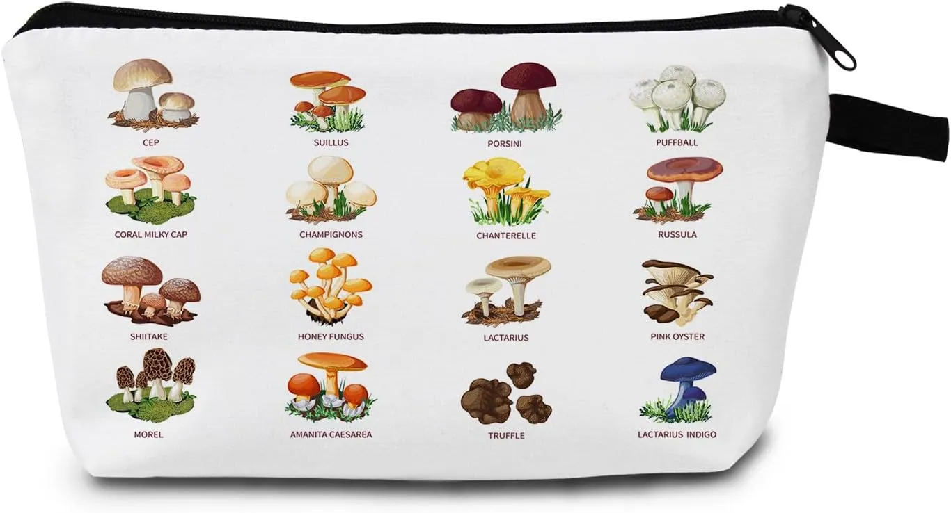 Cute Mushroom Printed Makeup Bag for Purse Travel Makeup Bag Large Capacity Makeup Bag Organizer Bag Zipper Pouch