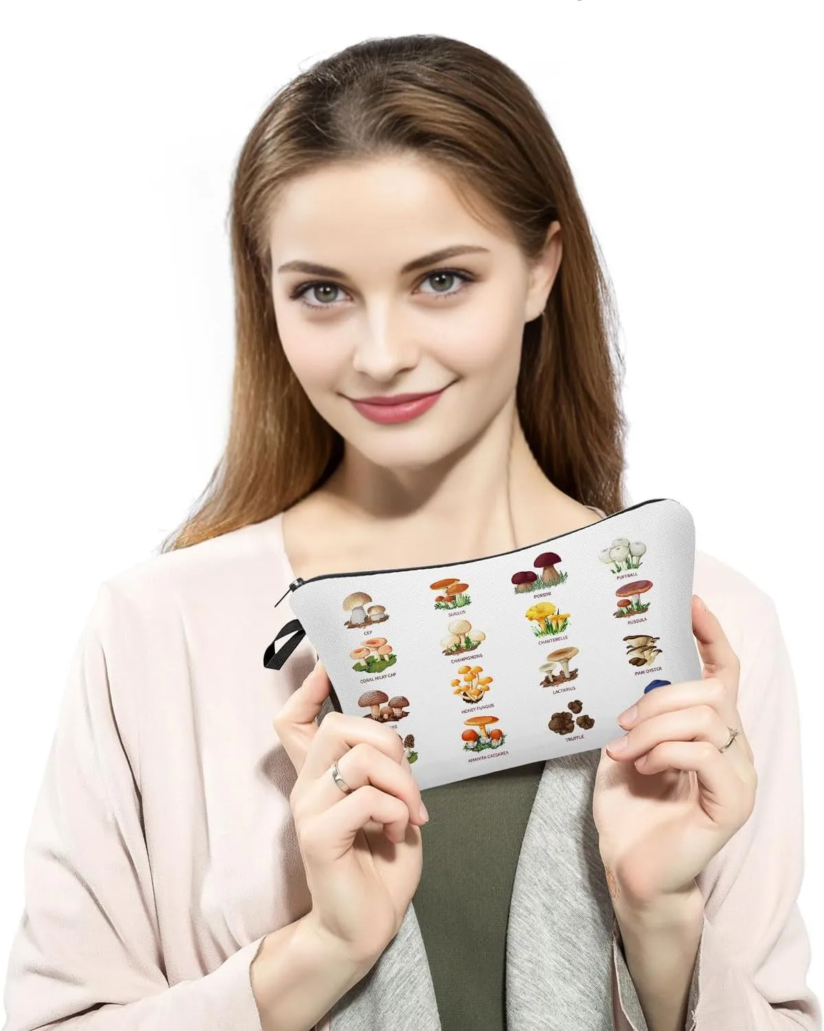 Cute Mushroom Printed Makeup Bag for Purse Travel Makeup Bag Large Capacity Makeup Bag Organizer Bag Zipper Pouch