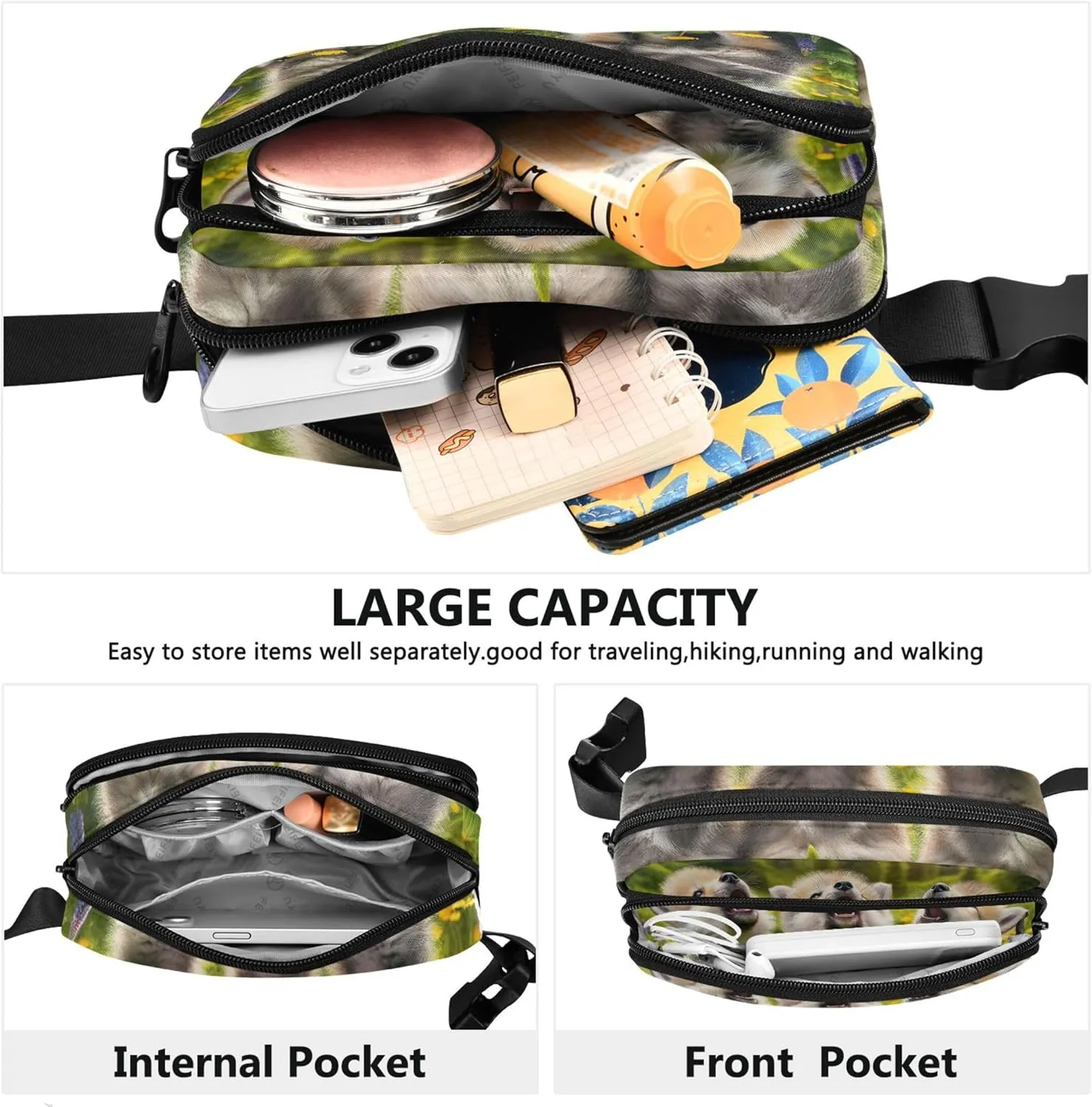 Cute Wolf Forest Green Waterproof Fanny Packs for Women Belt Bags Hip Pack Designer Travel Waist Pack for Men