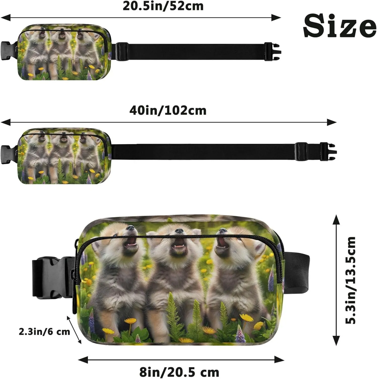 Cute Wolf Forest Green Waterproof Fanny Packs for Women Belt Bags Hip Pack Designer Travel Waist Pack for Men