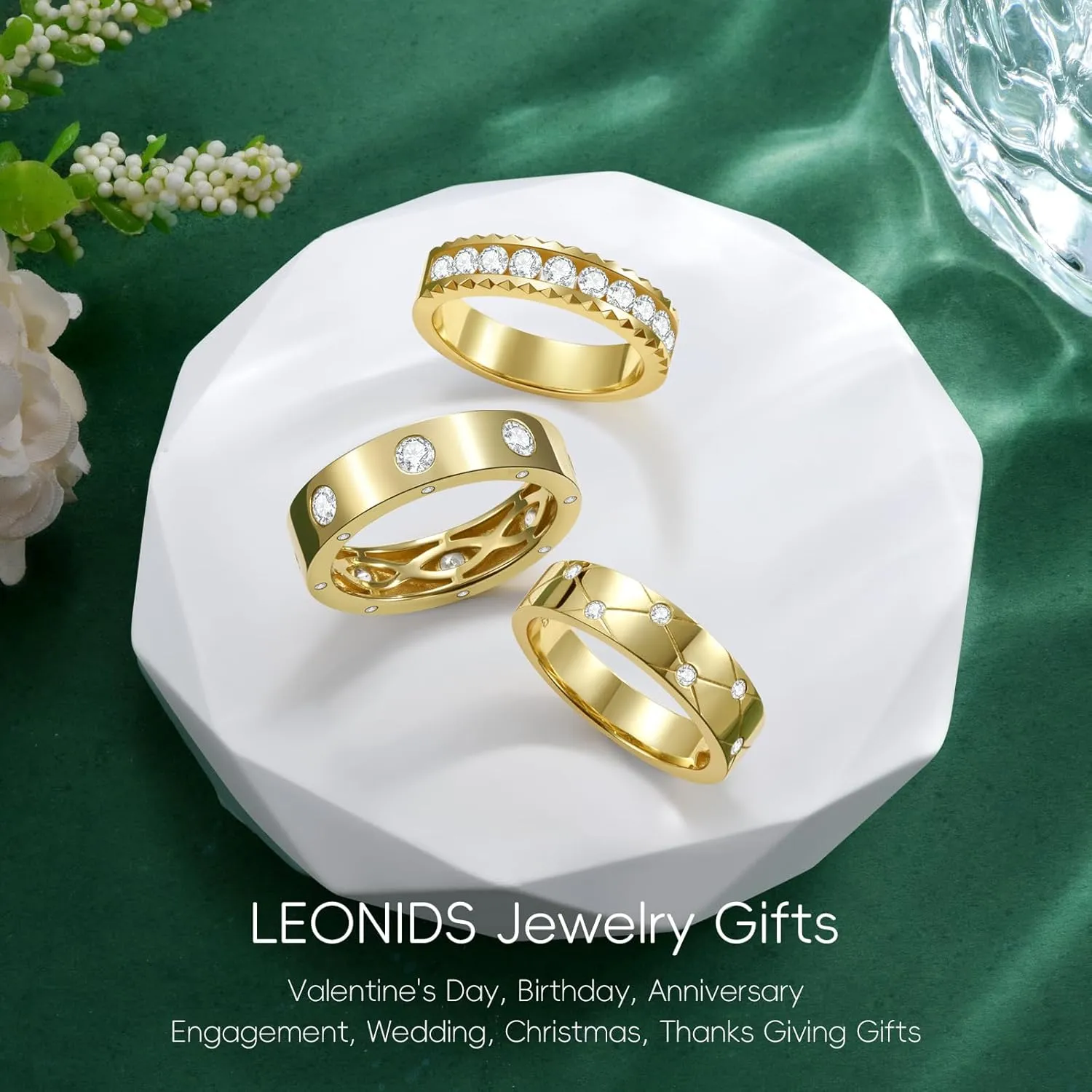 Dainty Eternity Wedding Rings for Women | Moissanite or Lab Grown Emerald 925 Sterling Silver 14K Gold Plated Stackable Band Non Tarnish | Birthday Jewelry Gifts for Her Size 5-10