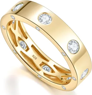 Dainty Eternity Wedding Rings for Women | Moissanite or Lab Grown Emerald 925 Sterling Silver 14K Gold Plated Stackable Band Non Tarnish | Birthday Jewelry Gifts for Her Size 5-10