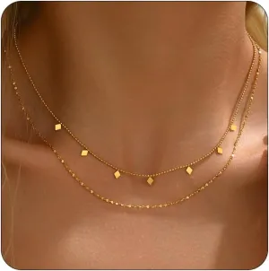 Dainty Layered Necklaces for Women 18K Gold Plated Tiny Cross Choker Necklace Coin Star Charm Pendant Necklace Trendy Jewelry