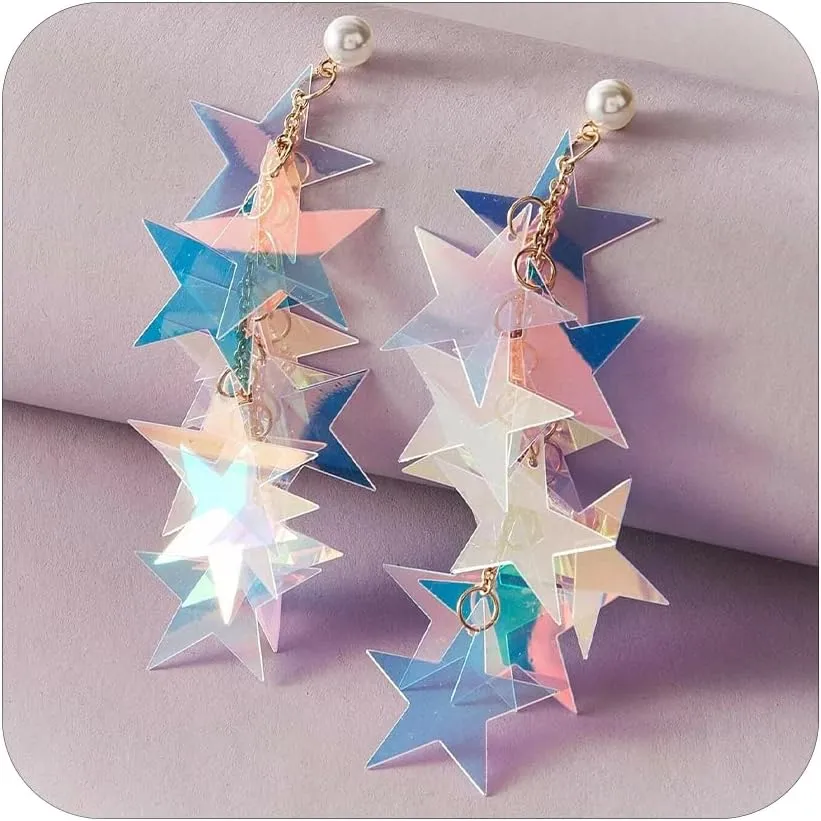 Dangle Sequin Tassel Earrings - Boho Lightweight Star Earrings for Concerts