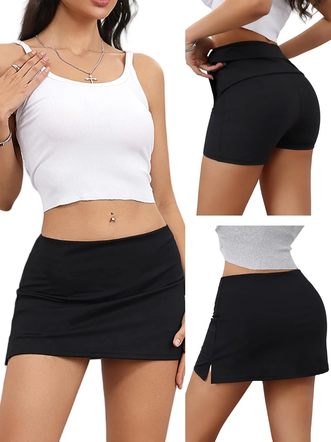 Danysu Stretchy Mini Skorts Mid Waist Skirt with Shorts Side Slit 2025 Sports Daily Going Out Outfits