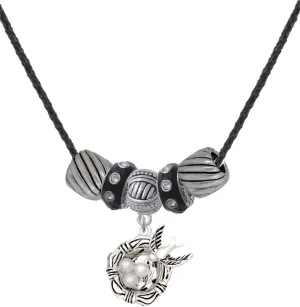 Delight Jewelry Silvertone Birds Nest with Imitation Pearl Eggs Black Beaded Necklace, 18" 2"