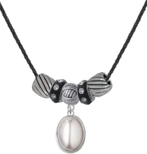 Delight Jewelry Silvertone Small Grey Imitation Pearl Black Beaded Necklace, 18" 2"