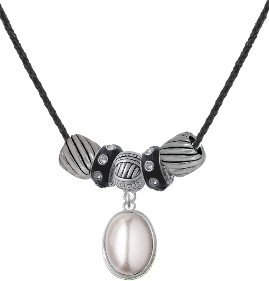 Delight Jewelry Silvertone Small Grey Imitation Pearl Black Beaded Necklace, 18" 2"