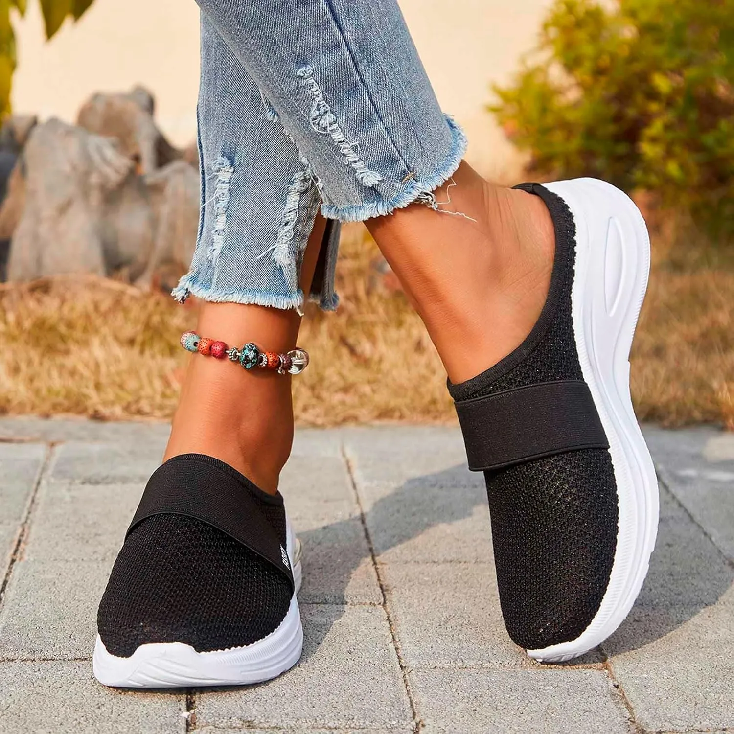 Diabetic Air-Cushion Slip-On Walking Shoes, Orthopedic Diabetic Slippers, with Arch-Support for Women