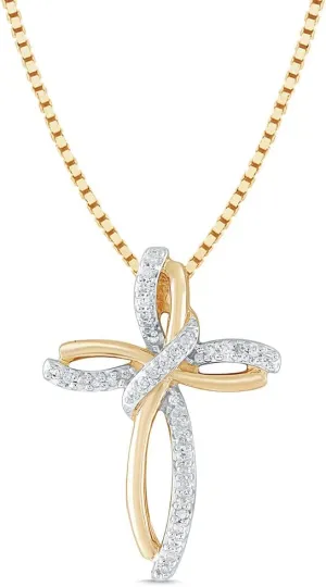 Diamond Cross Necklace 1/10 CTTW Natural Diamonds in Sterling Silver or 14k Gold Plated Silver - 18 Inch Chain
