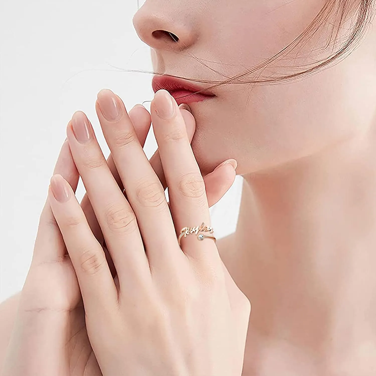 Diamond Custom Name Ring 925 Sterling Silver D Color VVS Clarity Diamond Engraved Name Ring Personalized Ring Dainty Custom Rings Gift for Women Girl Mom Grandma