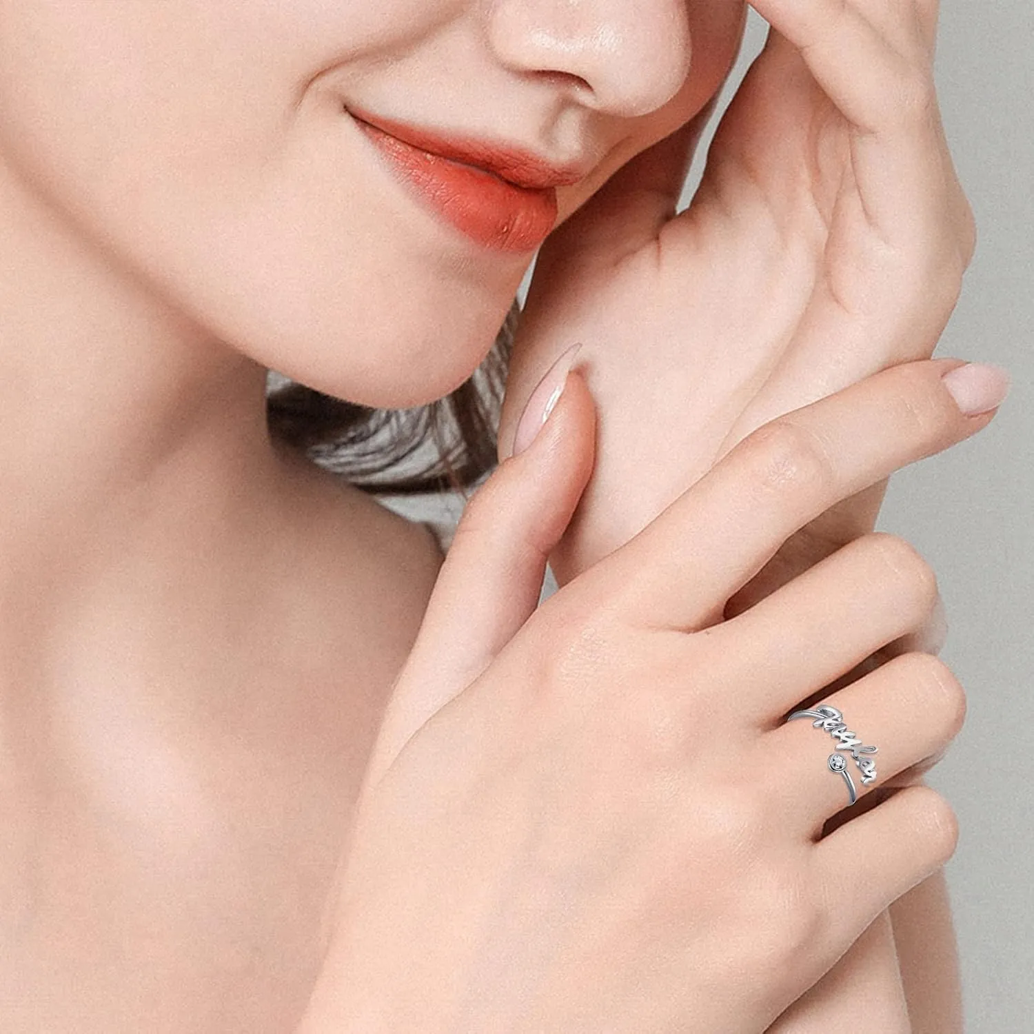 Diamond Custom Name Ring 925 Sterling Silver D Color VVS Clarity Diamond Engraved Name Ring Personalized Ring Dainty Custom Rings Gift for Women Girl Mom Grandma