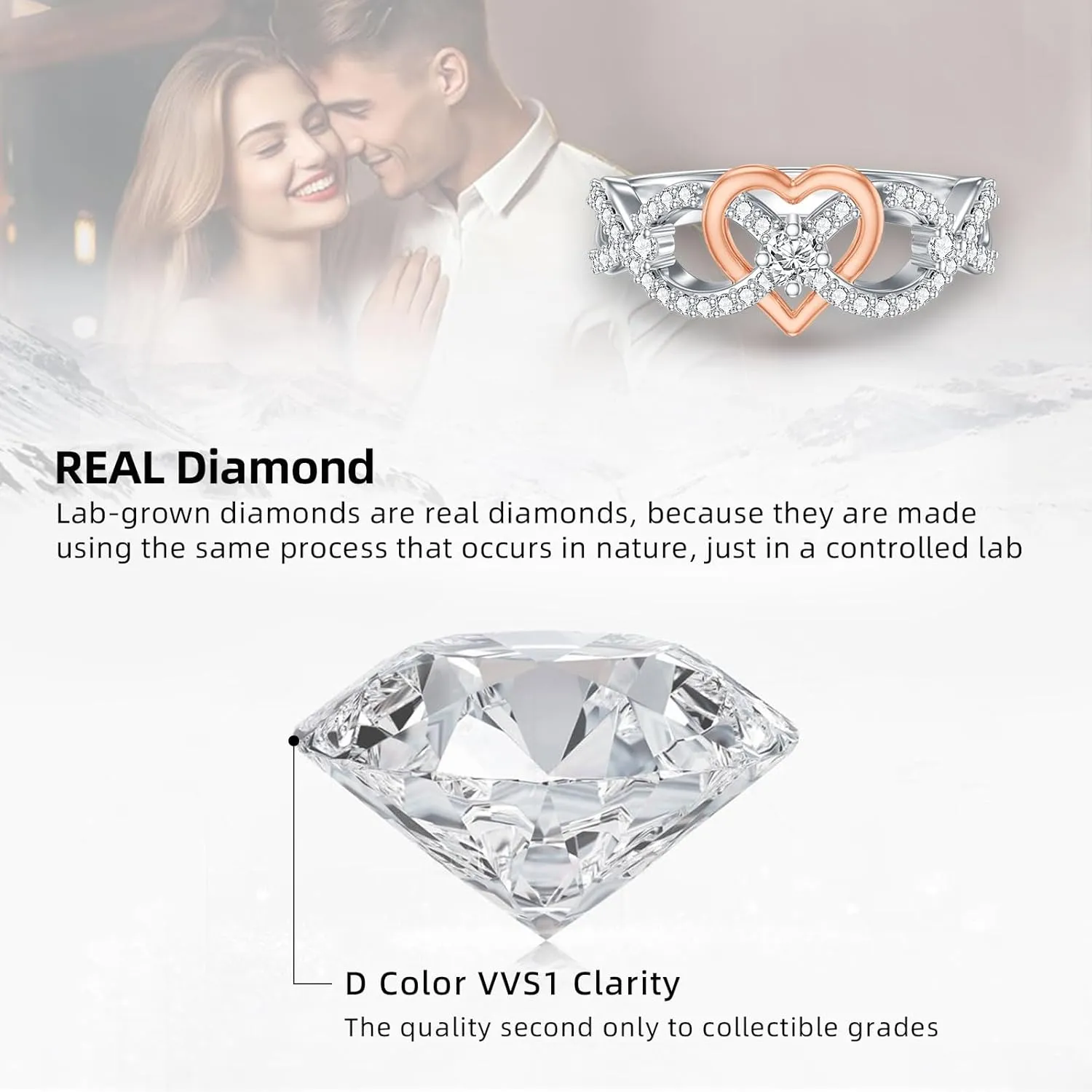 Diamond Heart Promise Ring for Women D Color VVS1 Clarity 18K Gold Plated 925 Sterling Silver Diamond Anniversary Ring Jewelry