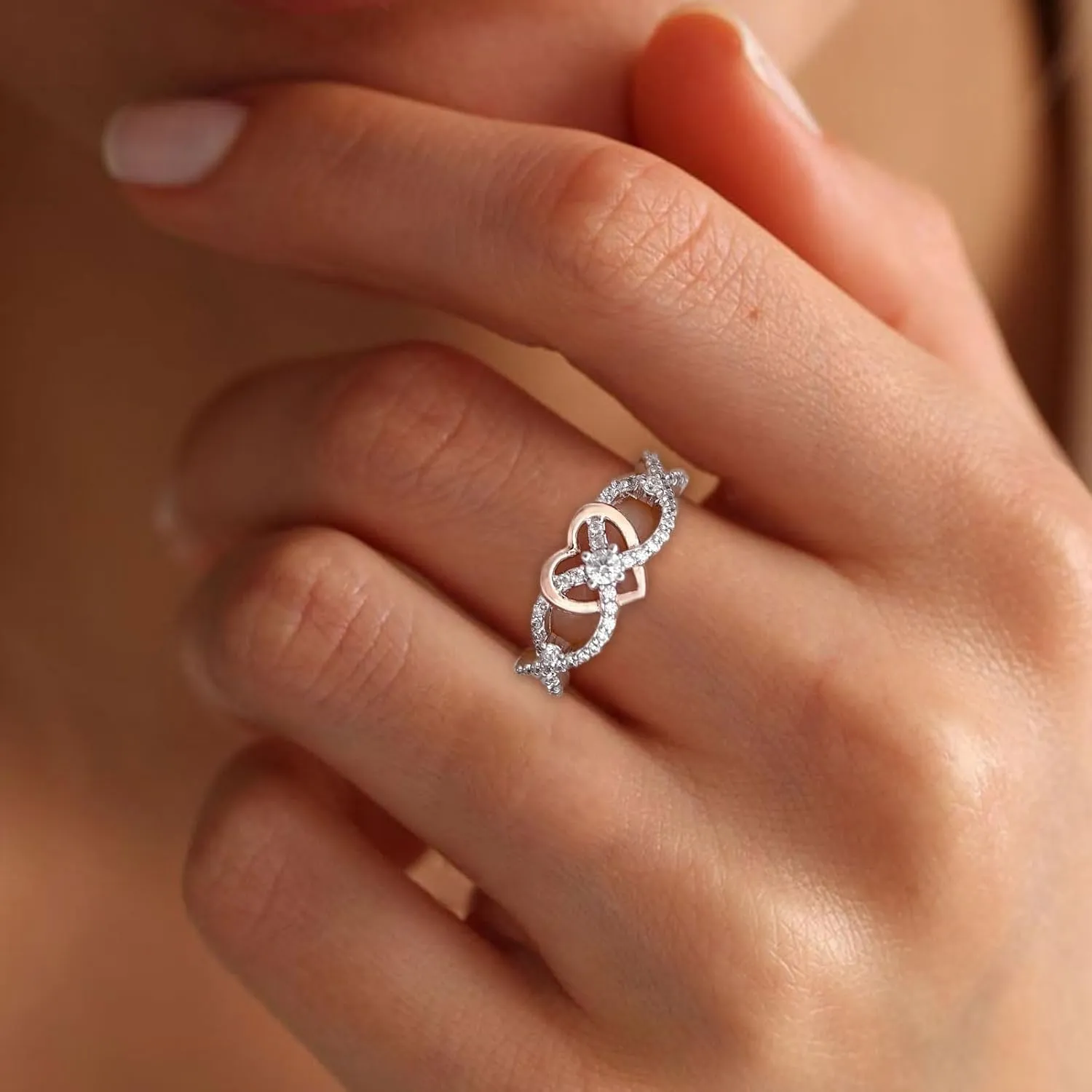 Diamond Heart Promise Ring for Women D Color VVS1 Clarity 18K Gold Plated 925 Sterling Silver Diamond Anniversary Ring Jewelry