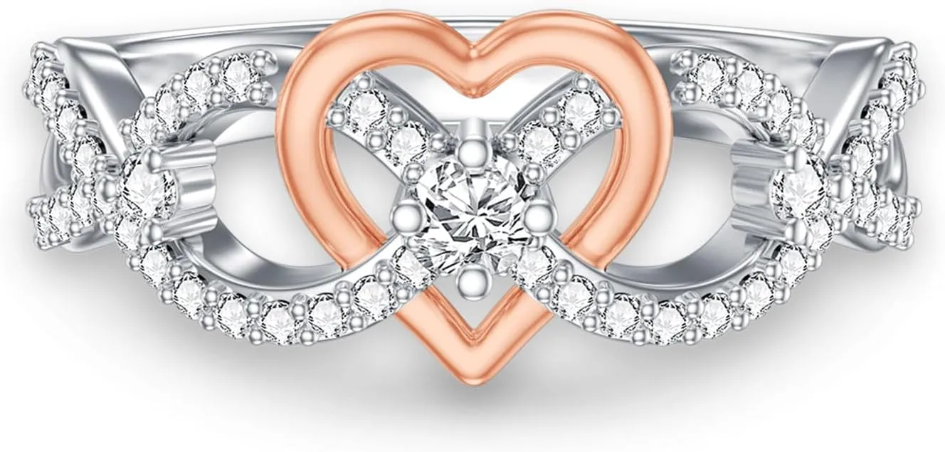 Diamond Heart Promise Ring for Women D Color VVS1 Clarity 18K Gold Plated 925 Sterling Silver Diamond Anniversary Ring Jewelry