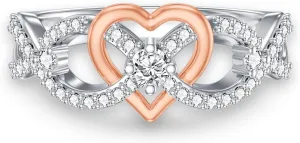 Diamond Heart Promise Ring for Women D Color VVS1 Clarity 18K Gold Plated 925 Sterling Silver Diamond Anniversary Ring Jewelry