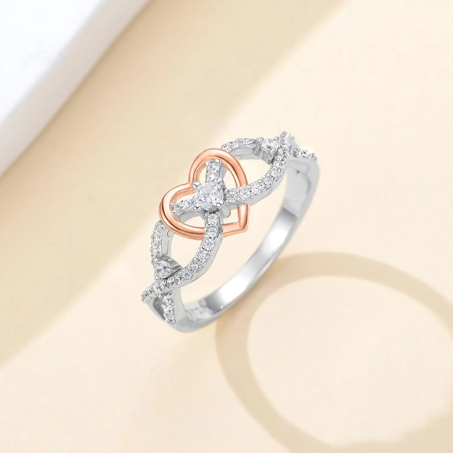Diamond Heart Promise Ring for Women D Color VVS1 Clarity 18K Gold Plated 925 Sterling Silver Diamond Anniversary Ring Jewelry