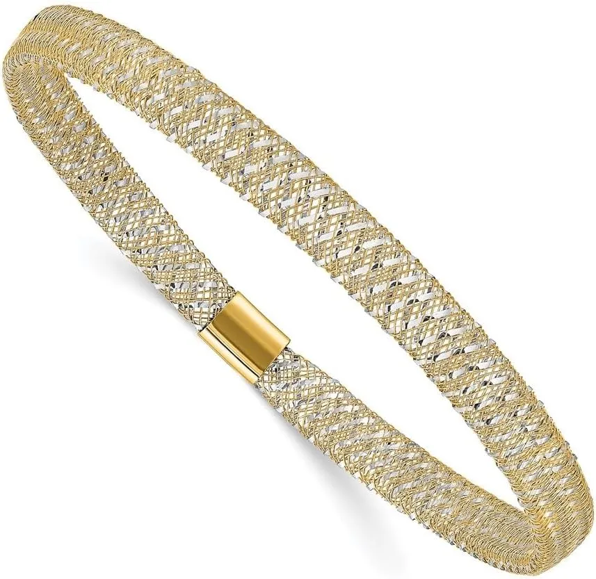 Diamond2Deal Solid 14k Gold Two-tone Polished Stretch Bangle Bracelet