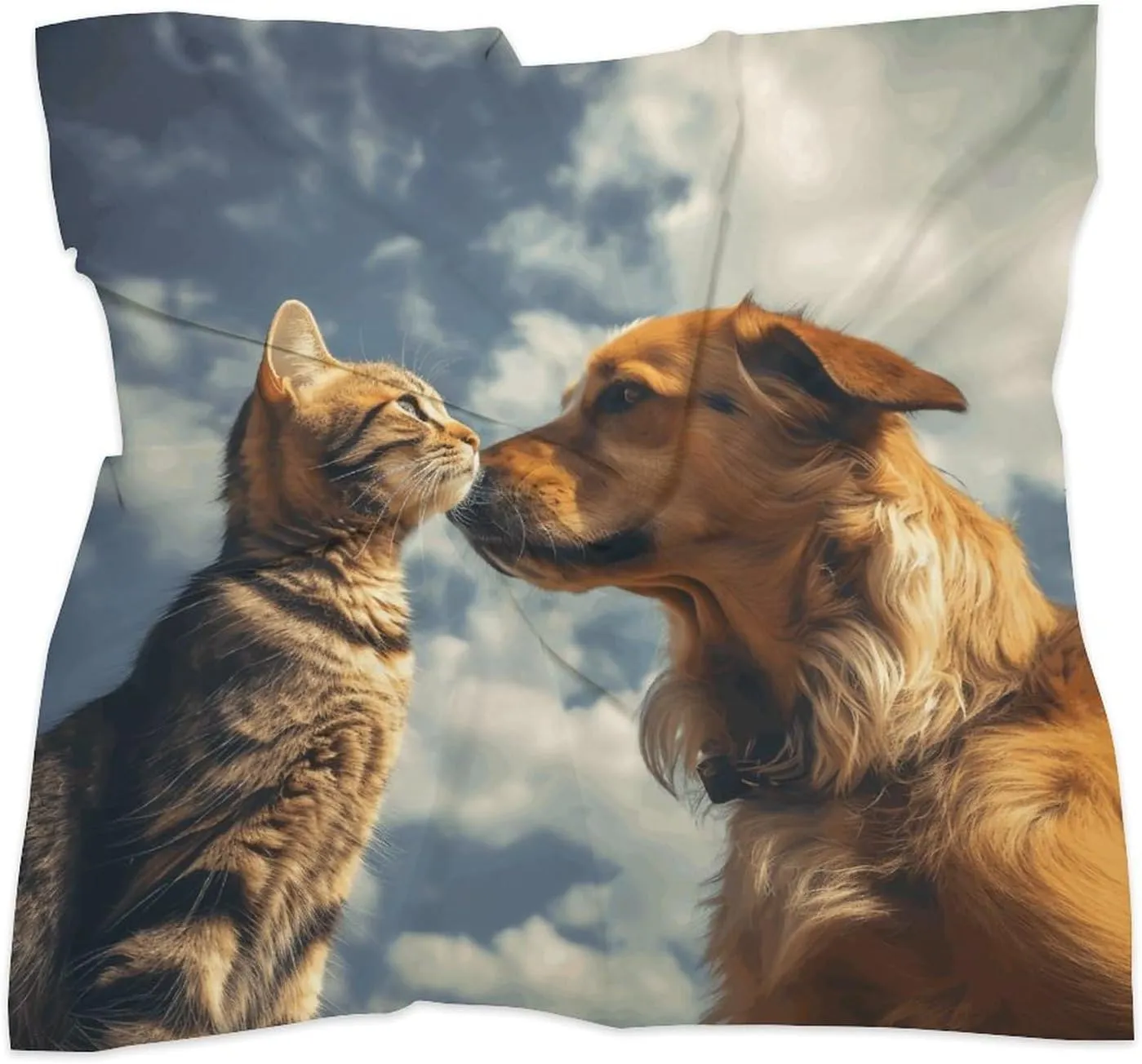 Dog And Cat Face to Face Head Scarf Like Silk Scarf Lightweight Fashion Satin Hair Bandanas for Women Boho Headscarf Hair Wrap Bandana Headband Handkerchief Silk Scarves for Bag Purse Neck 18 Inch